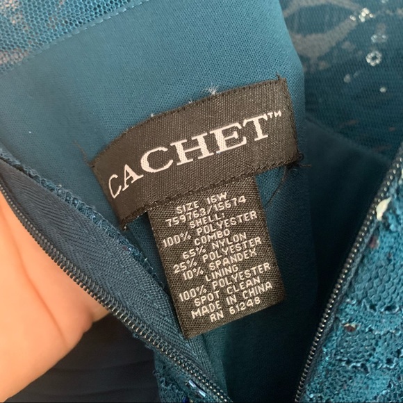 Cachet Sequin Glitter Lace Bodice Mock Two-Piece Gown - Picture 8 of 12